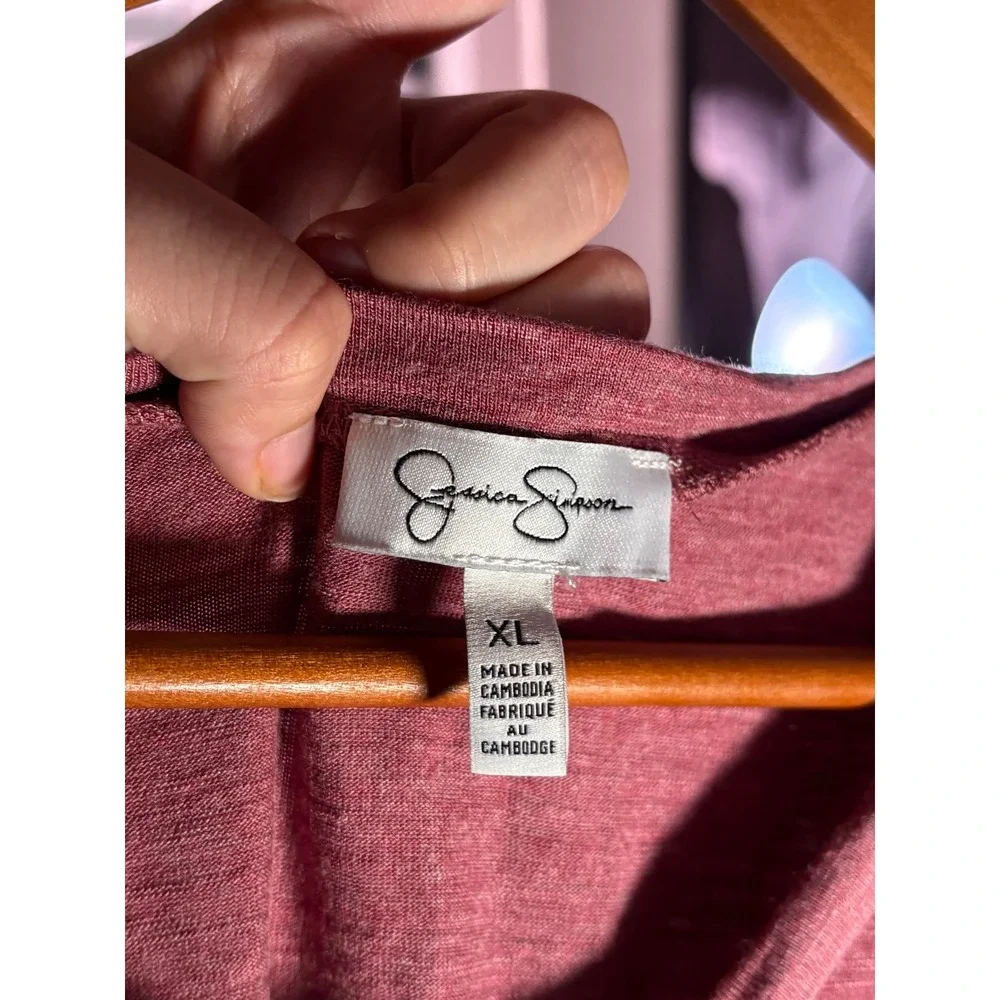 Jessica Simpson V-Neck Tee Women XL‎ Pink Heathered Short Sleeve Relaxed Soft